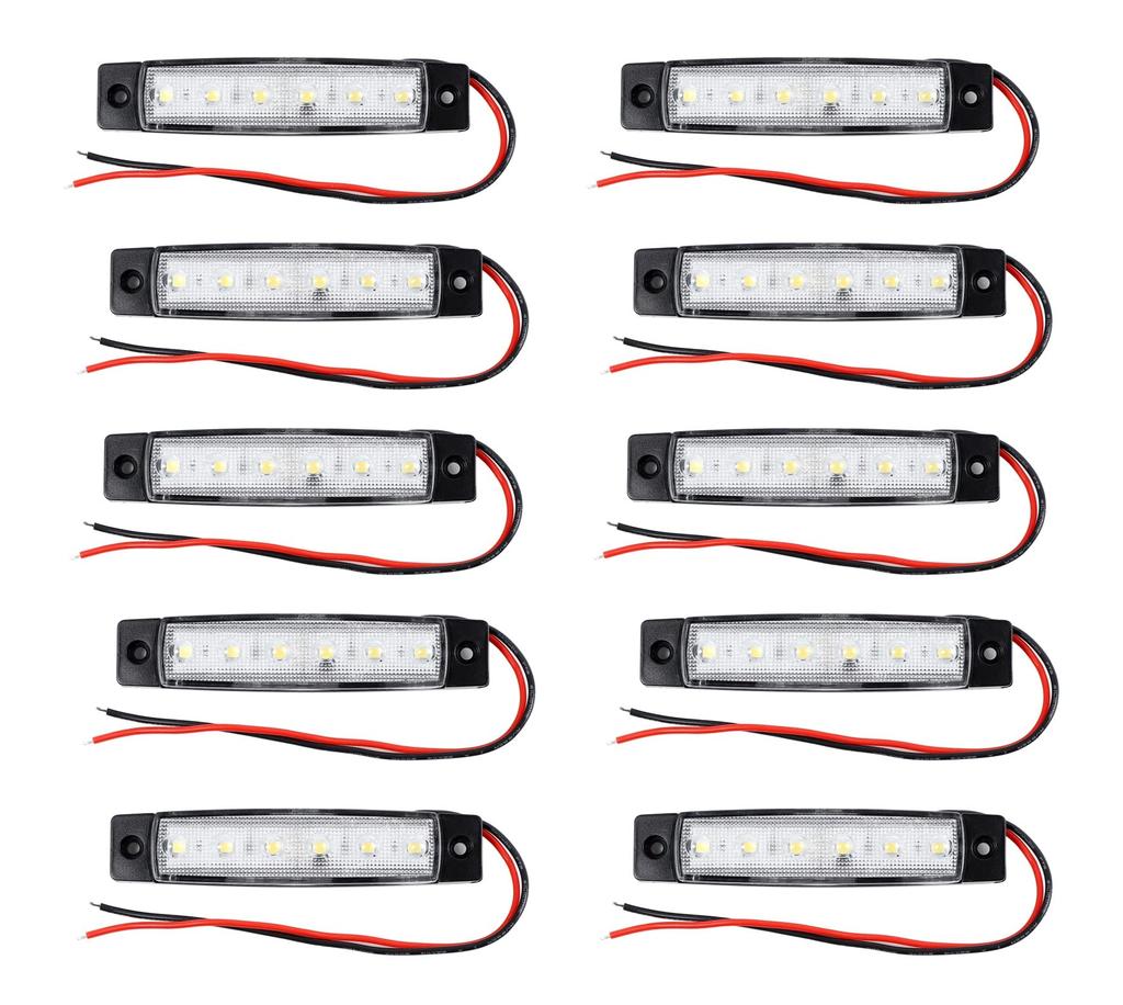 Car White LED Side Marker Lamp, 6 Rows Universal 10 Pack Trailer Light