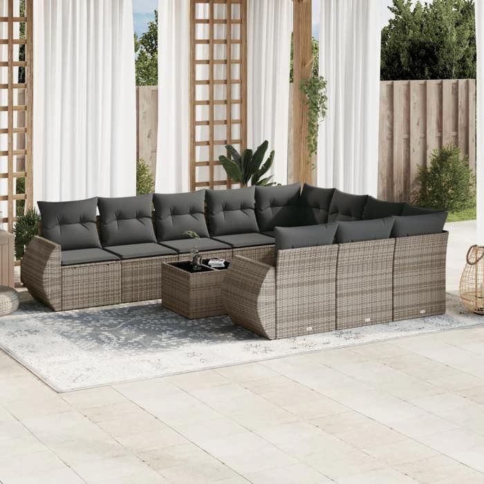 VidaXL Salon de Jardin avec Coussins 11 pcs, Canapés de Terrasse, Ensemble de Meubles de Patio, Mobilier d'Extérieur, Gris 3221899