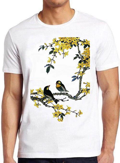 Birds Yellow Flowers Art Design Meme Gift Tee Gamer Cult Vintage T Shirt M655 XL