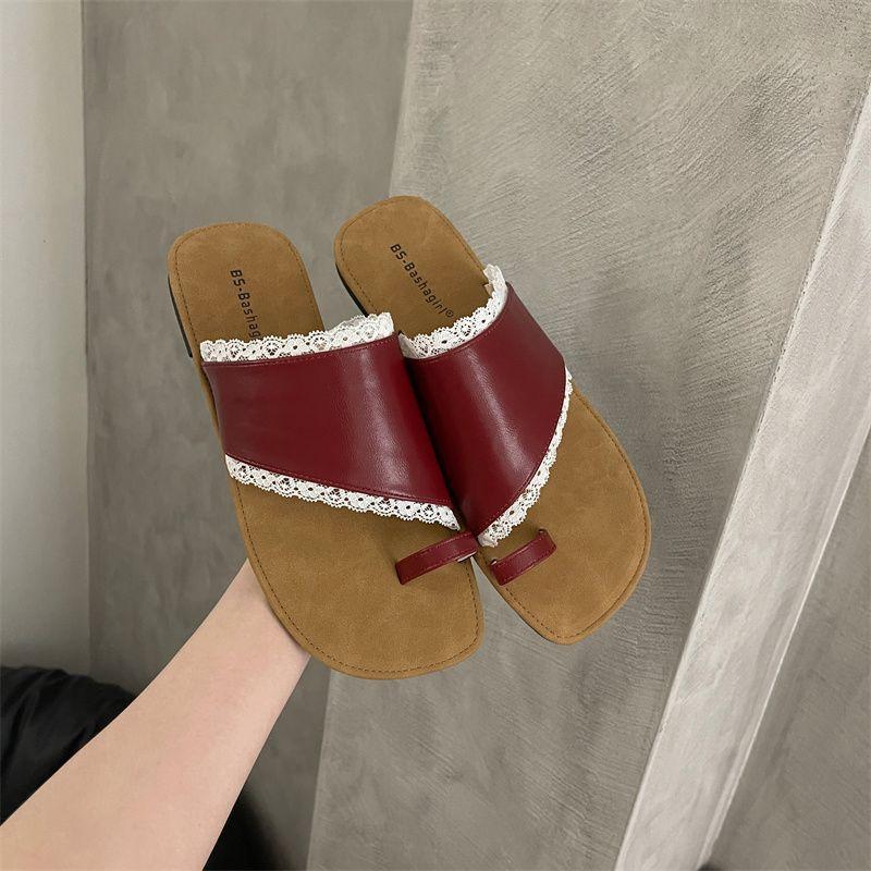 French Fairy Ballet Style Set Toe Flat-bottomed Slippers 2025 Summer New Soft-bottomed Beach One-word Lace Sandals