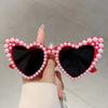 KAMMPT Fashion Heart Design Shades White Pearl Candy Color Decor Sunglasses Stylish Brand Pink Beach Sun Eyeglasses for Women's