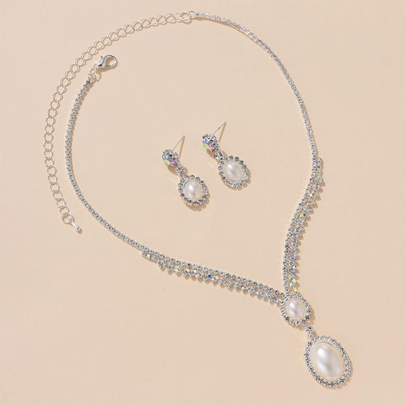 

3 шт. Роскошный элегантный цирконовый искусственный жемчуг кулон ожерелье серьги для женщин девочек вечеринка свадебный комплект ювелирных изделий аксессуары подарки