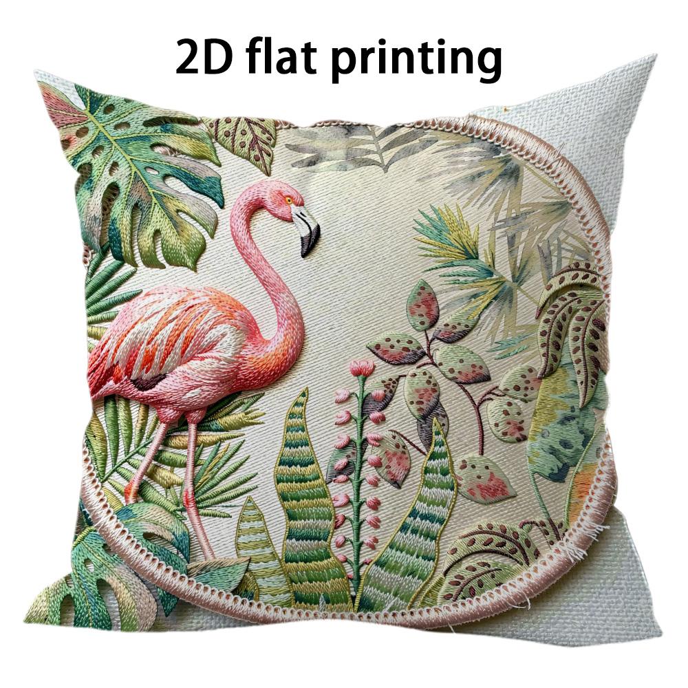 Green Plant Flamingo Pattern Double-sided Printed Pillow Cover Short Plush Suitable Living Rooms Bedrooms Throw Cushion Cover