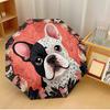 Cute Bulldog Floral Circle Printed Umbrella Windproof Folding Umbrella Portable Sun and Rain Umbrella Suitable for Gifting