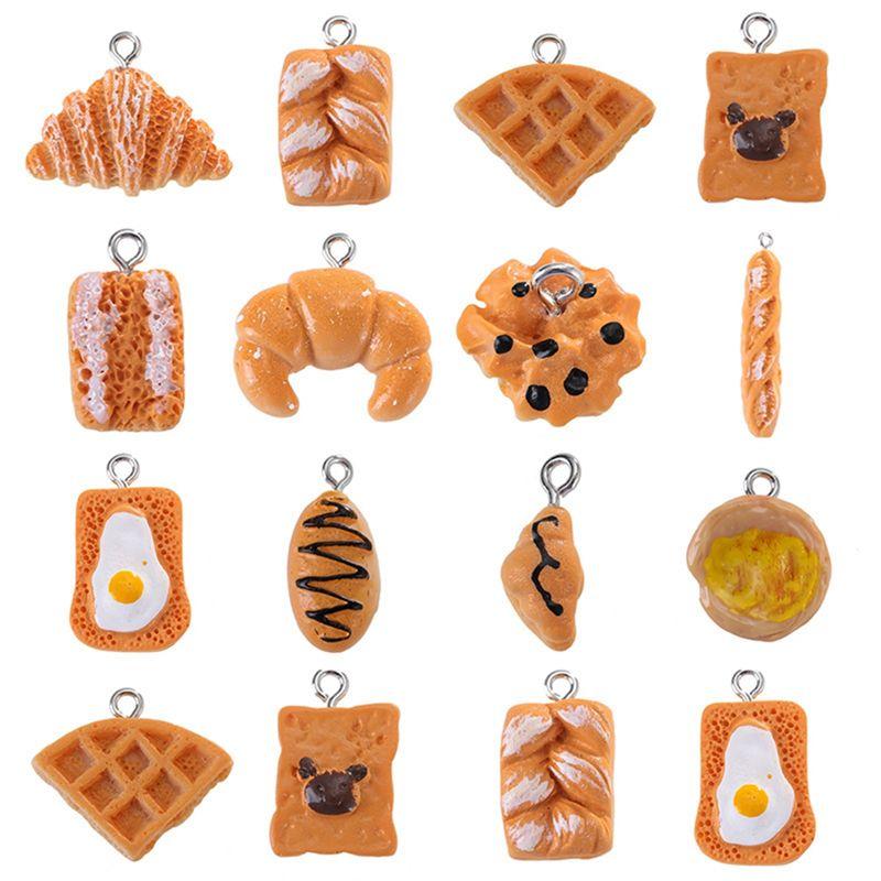 A84E-50Pcs Simulation Baked Cake, Bread And Egg Tart Cute For Pendant DIY Earrings Necklace Accessories Finding
