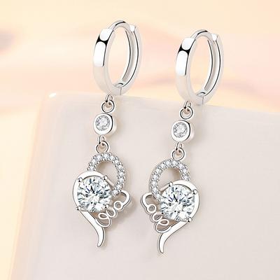 925 Silver Needle Princess Love Letter Crystal Heart Drop Earrings For Women Trendy Jewelry Girl Gift New