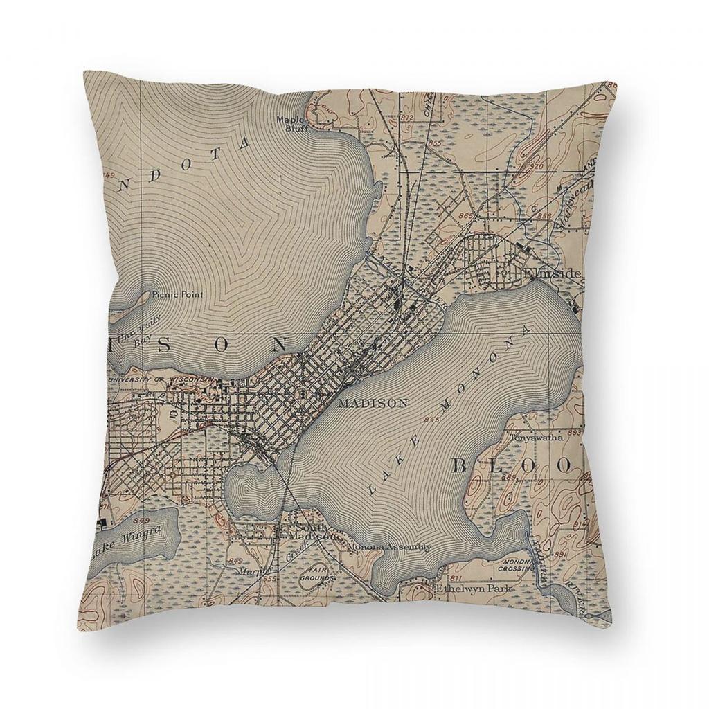 Map Of Madison Wisconsin Square Pillowcase Polyester Linen Velvet Pattern Decorative Throw Pillow Case Sofa Seater Cushion Case