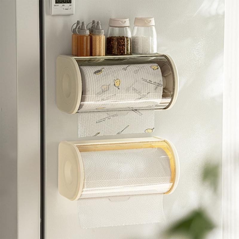 Wall Mount Paper Towel Storage Rack Napkin Holder with Clear Lid Convenient Tissue Dispenser for Kitchen and Bathroom