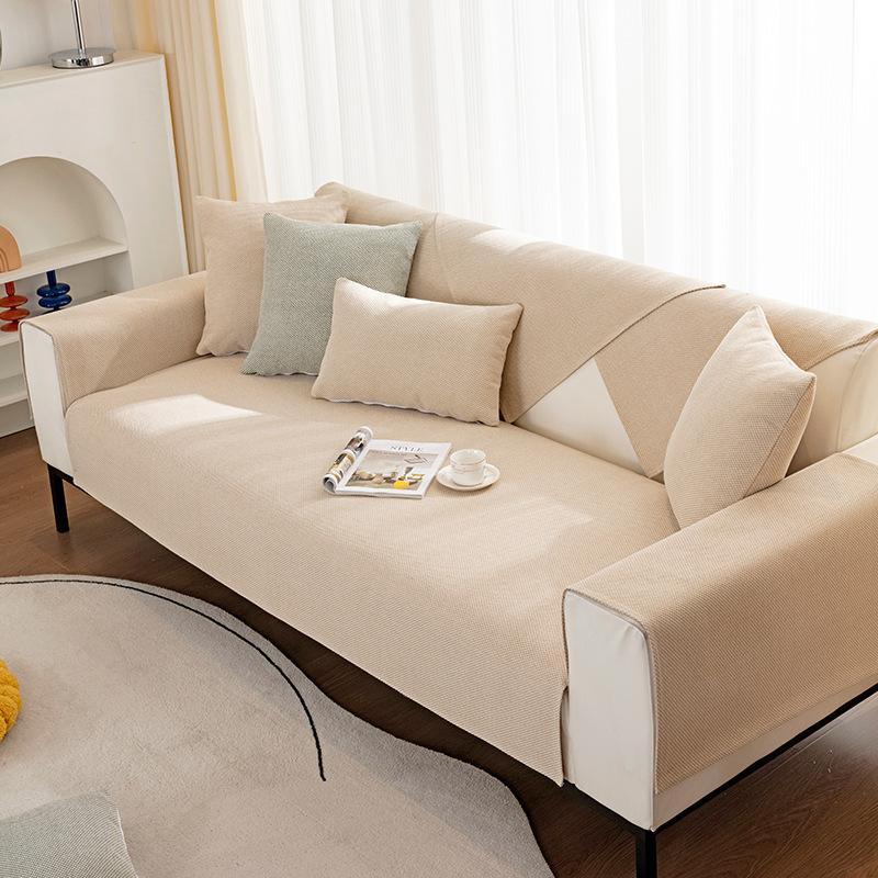 Fashion Solid Color Minimalist Sofa Cover Living Room Dustproof Couch Mat Four Seasons Universal Cotton Linen Cloth Seat Cushion