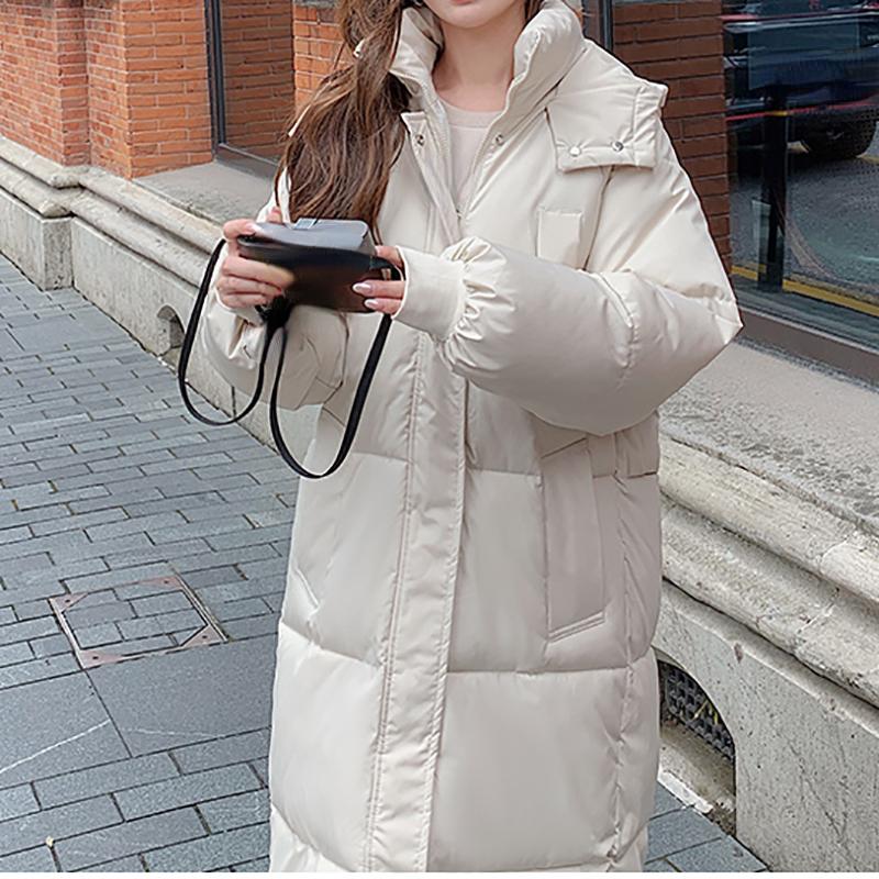HELIAR Women Autumn Thicken Warm Hooded Long Coat Zipper Button Pocket Casual Down Coat Office Coat Long Sleeve Parkas Winter