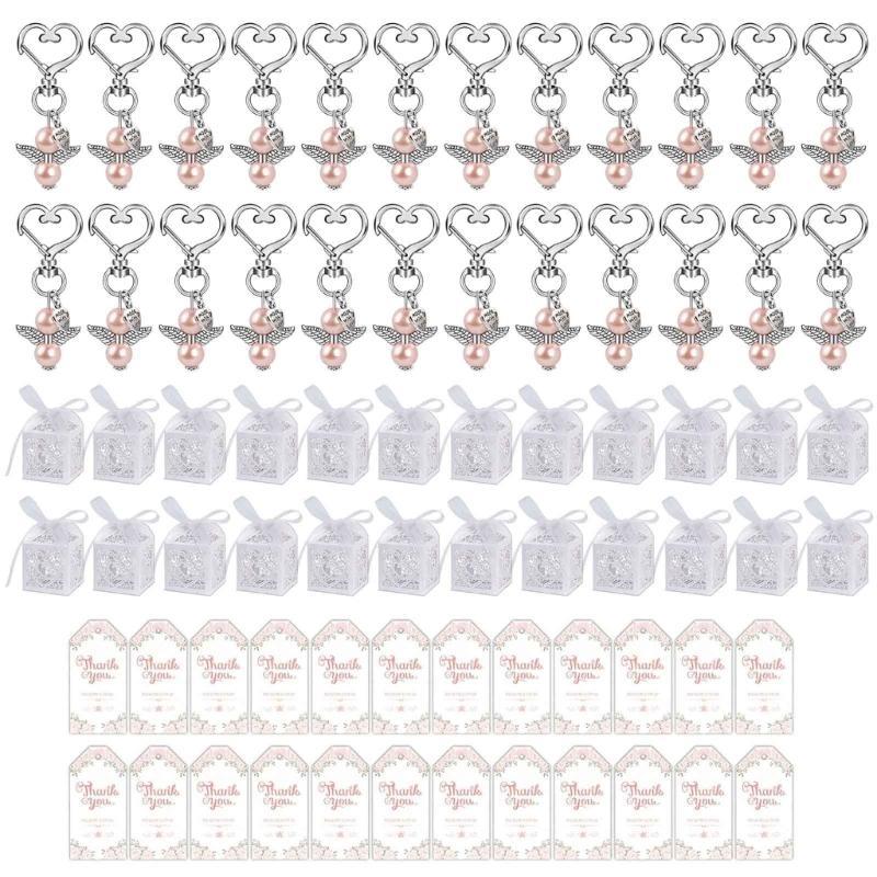 Ensemble de 24 porte-clés Cadeau de Baptême Étiquettes Merci Boîtes pour Baby Shower Mariage