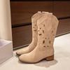 Soft leather hollow western cowboy boots women's summer new short boots brown long knight boots high Martin boots