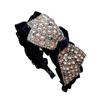 Women's Gold Velvet Pleated Sweet Style Headband Hot-Studded Large Bow Fully Rhinestone-Embellished Design High-Crown
