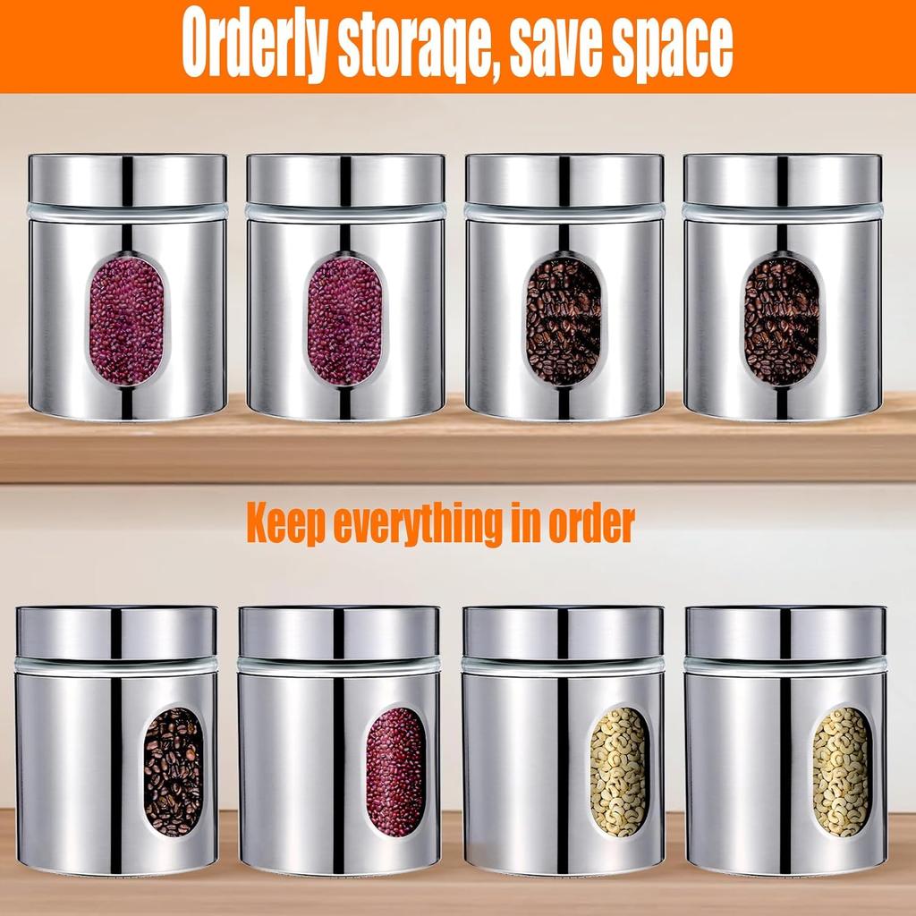 2-Piece 20 Oz Airtight Kitchen Canisters Stainless Steel Glass Food Storage Jars with Lids