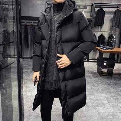 Herren Koreanischer Stil Kapuzen Daunen-Baumwolljacke - Mittellang, Verdickt, Winter-Oberbekleidung.
