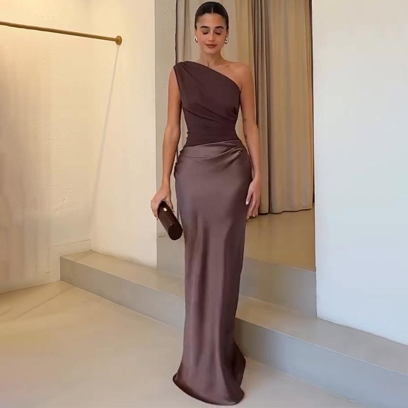 2026 Spring European & American Asymmetrical Neck Sleeveless Open Back Bodycon Dress