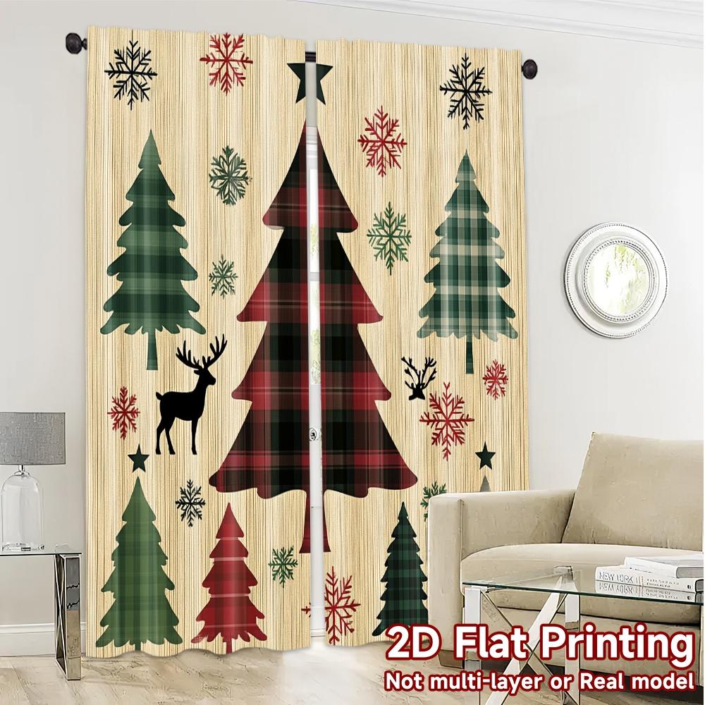 2 Stück, Vorhänge Büffelkaro Weihnachtsbäume Schneeflocken_c (2) Chic Chic Vorhang 100% Polyester Vorhänge Festlich Geeignet für