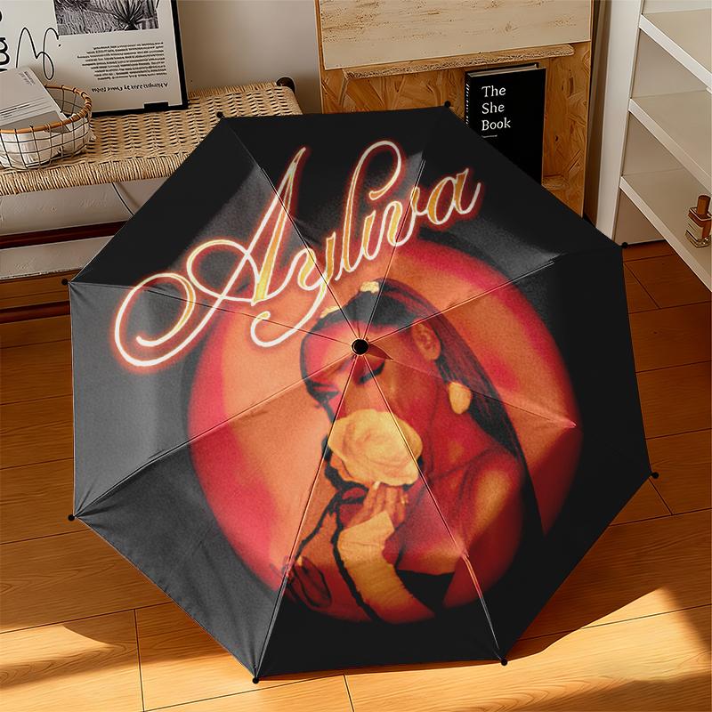 1pc Ayliva's Album Cover Umbrella Portable Folding Umbrella Iron Frame Hole Bone Structure Outdoor Home Umbrella