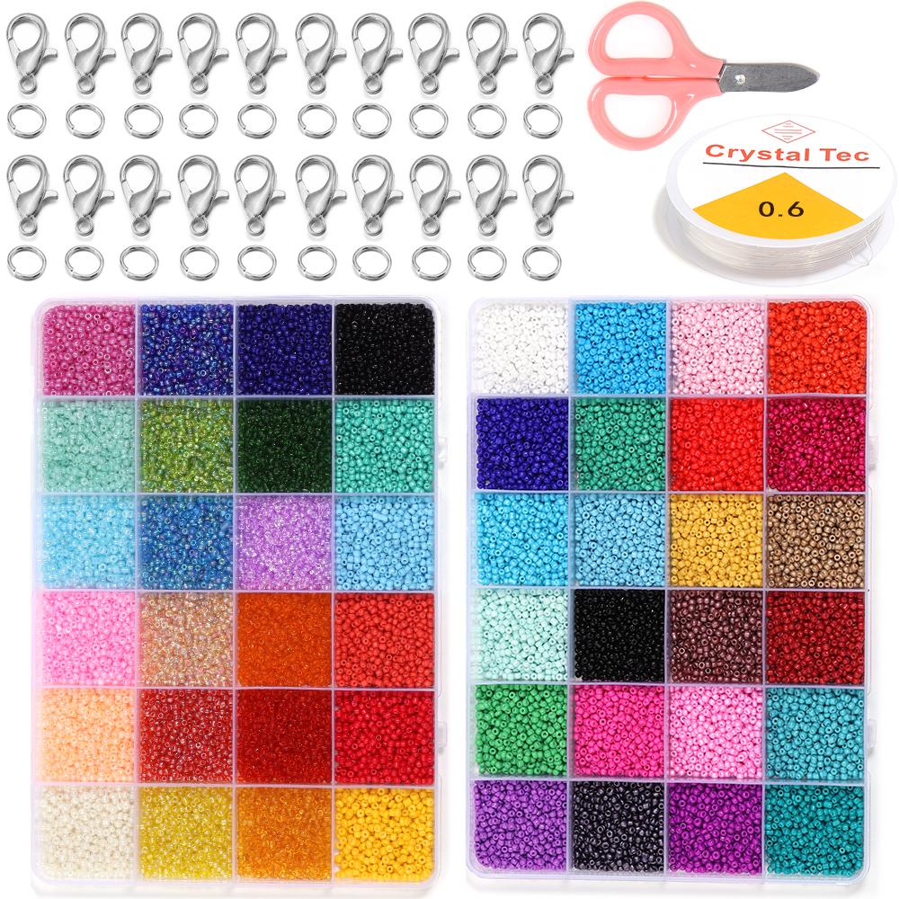 2mm Seed Beads Jewelry Making Kit Glass Pure Rice Beads Set For DIY Art Handmade Bracelets Necklace Ring Earrings Accessories