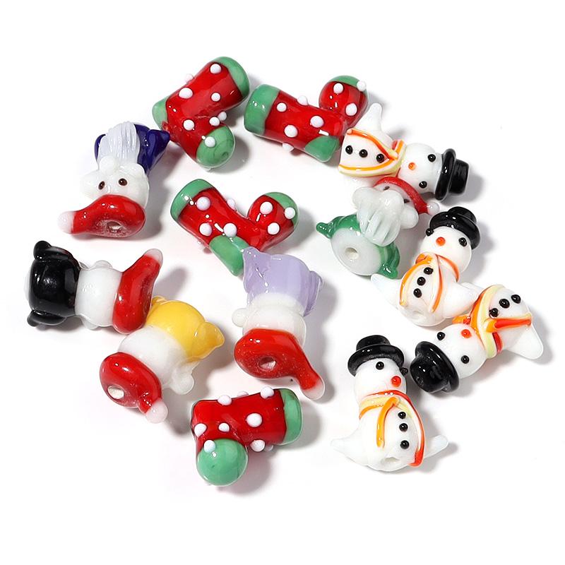 2pcs Christmas Lampwork Beads Cute Santa Claus Snowman Glass Loose Beads For Jewelry Making DIY Bracelets Necklace Accessories
