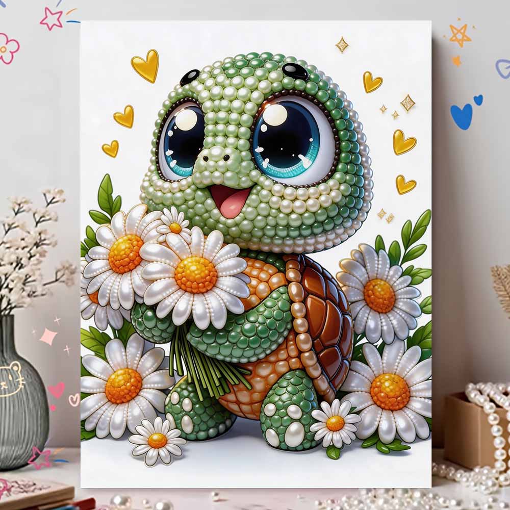 Frameless Cute Turtle Pearl Painting Kit 30x40cm Floral DIY Pearl Art Elegant Gem Art for Home Wall Decoration Perfect for Living Room & Bedroom