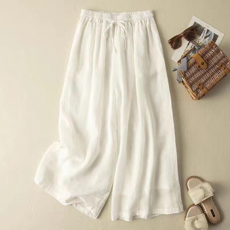 2026 New Women's High-Waisted Wide-Leg Skirt Pants - Breathable, Thin Cotton Linen for Summer