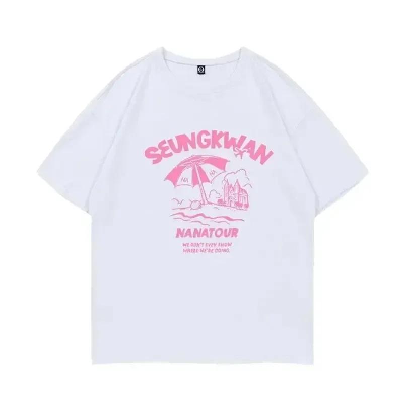 Sommer einfaches weißes Buchstaben-Print Kurzarm Kpop Nanatour Femme T-Shirt S.Coups Jeonghan The8 Y2k Damen Baumwolltop Übergröße