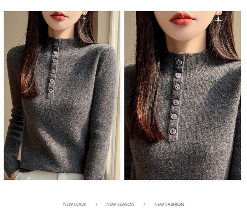 Women's Autumn/Winter High-End Three-Dimensional Crochet Slimming Half-High Collar Sweater