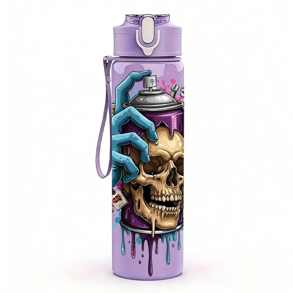 1PC Cool Skull Street Art 750ml Color Plastic Sports Water Bottle Leakproof Flip Straw Lid Suitable for Sports Office Home Use