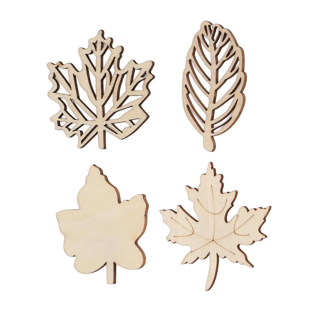 80pcs Wooden Hollow Leaf Christmas Hanging Pendants Smooth Cutting Composite Wood Hollow Out Leaf Piece For Decoration