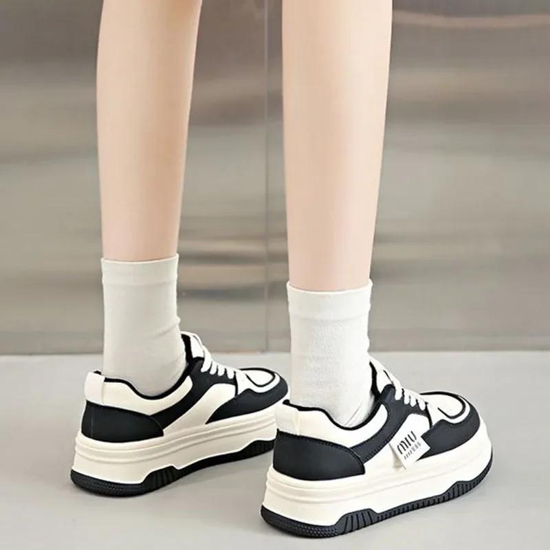 Spring Sports Running White Chunky Sneakers Women Shoes Platform Loafers Lace Up Flats Trend Spring Casual Mom Vulcanized Shoes