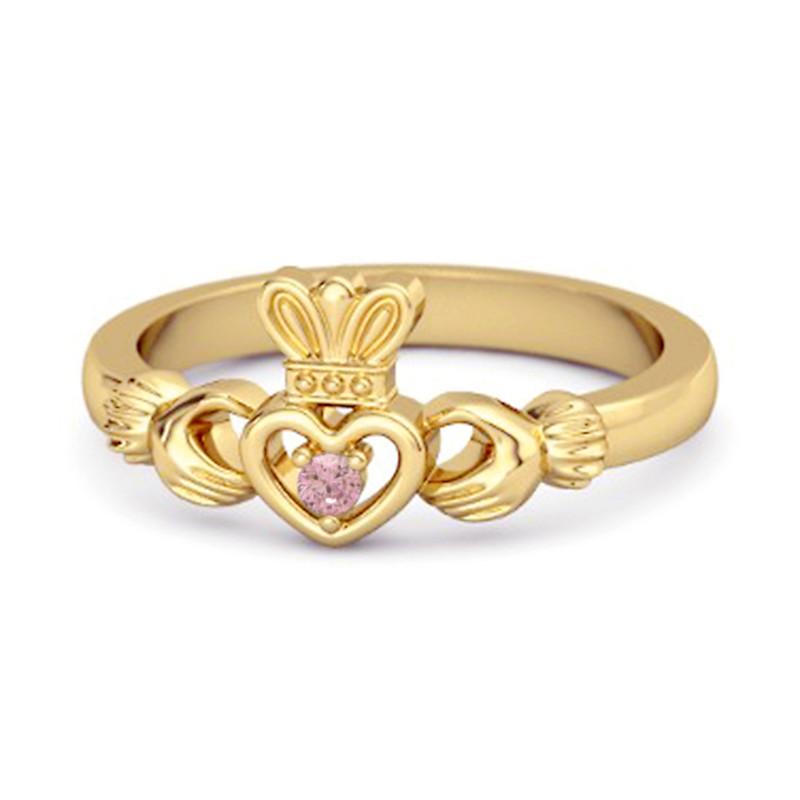 

Pink Topaz Claddagh Irish Heritage Symbol Ring - Sterling Silver Gold Vermeil 10 жовтий/золотий