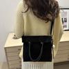 Brown Vintage PU Crossbody Bag Large Capacity Female Tote Bag Suede Velvet Shoulder Bag  Students