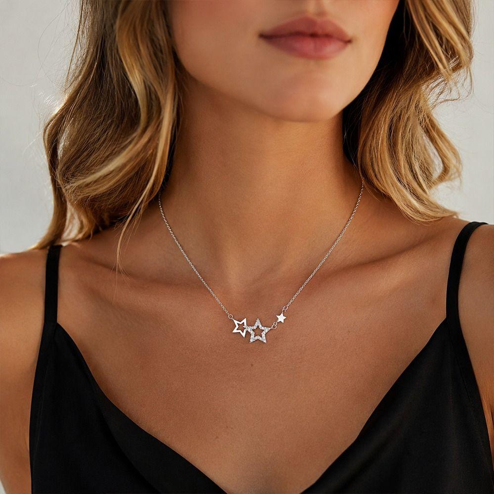 Inlaid Zircon Clavicle Chain Pentagram Shape Choker Necklaces Temperament Clavicle Necklace Gifts