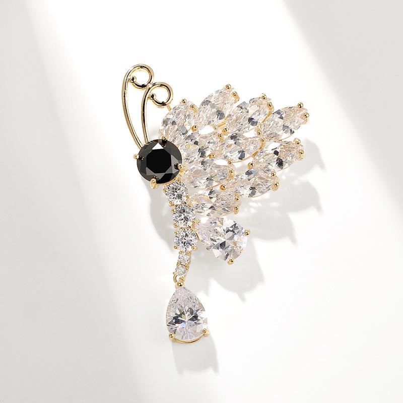 Bo Xin Yun Luxury Korean Zirconia Butterfly Brooch with Water Drop Accent