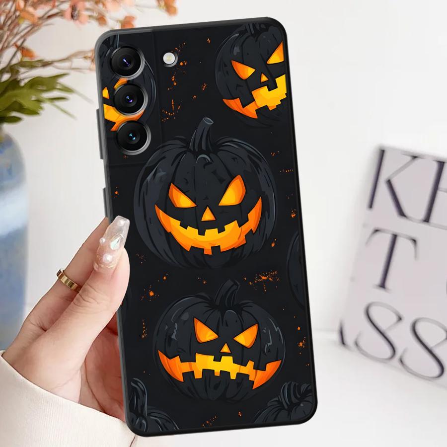 Black Soft Phone Cover Case for Samsung Galaxy A25 A71 A24 A55 A35 A26 A72 A36 A51 A73 A32 A23 A53 A22 A52 A41 Halloween Pumpkin