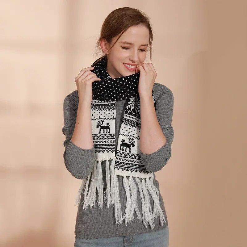 Christmas Scarves Cartoon Reindeer Snowflake Red/Black Warm Scarf Man And Woman Christmas Scarves
