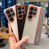 PU Leather Phone Case for Samsung Galaxy S25 Ultra S25edge S24 Plus Tri Color Splicing Shell Metal Lens Ring&button Hard Cover