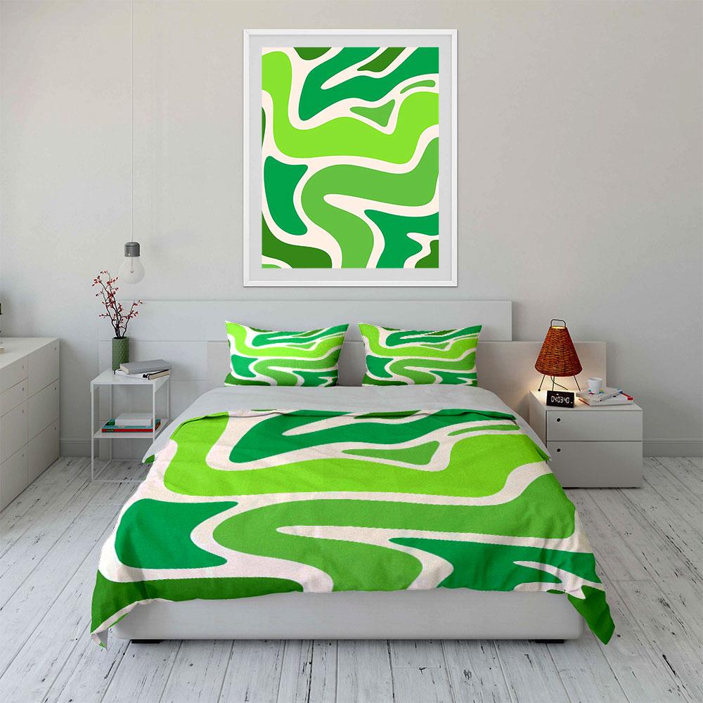 Green Abstract Wave Bedding Set Bedding Duvet Cover Set Duvet Cover Pillowcases (1 * Duvet Cover 2 * Pillowcases, Without Duvet Insert)