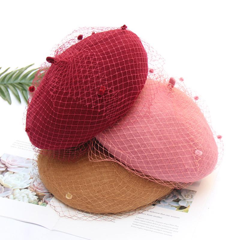 Autumn And Winter Woolen Painter Hat British Retro Lace Mesh Beret Women'S Elegant Fashion Hat