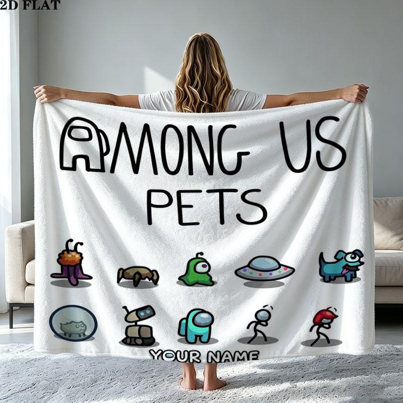 1PC Among Us Custom Name Patterned Flannel Blanket Suitable For All Seasons for Home Decor Warmth and Comfort Gifts Holiday Present