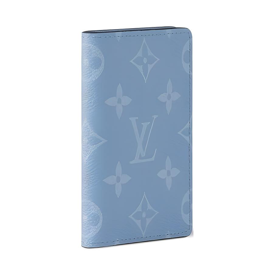 Louis Vuitton Pocket Organizer Logo Flap Closure Monogram Coated Canvas Taiga Leather Wallet Men Wallet Sky-Blue M14112
