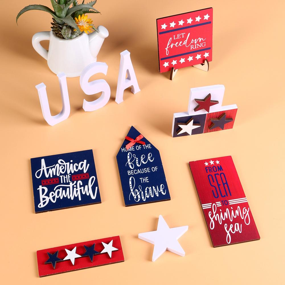 American Independence Day Layered Tray Wooden Ornaments Multipurpose Layout Props Theme Party Decorations