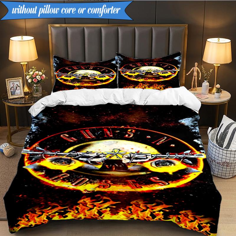 3PCS Guns Roses Fire Logo Bedding Set,Including 1pc Duvet Cover And 2pcs Pillowcases Perfect for Bedroom, Dormitory, Fan Christmas gift
