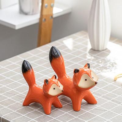2 Pcs/Set Ceramic Couple Fox Miniature Figurines Modern Animal Decoration Loft Sculpture Statues Home Decor Accessories