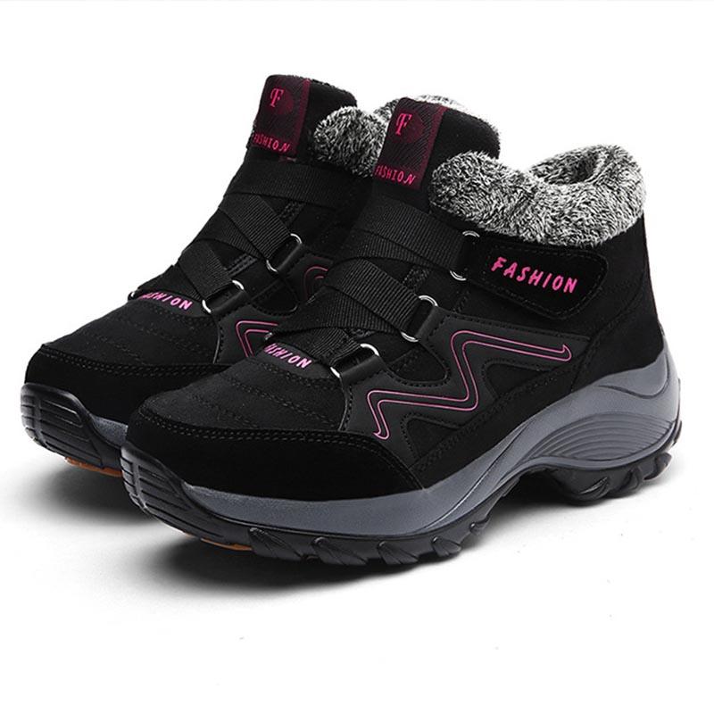 Зимние женские кожаные теплые толстые плюшевые водонепроницаемые зимние ботинки 42 чёрный