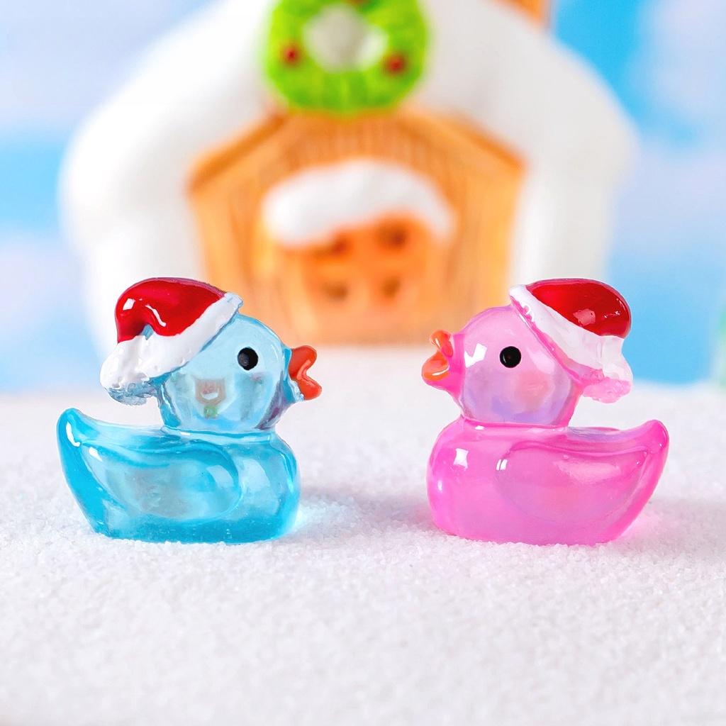 10 Teile/los Nette Leuchtende Weihnachten Ente Tier Miniaturen Mini Figur Glow in The Dark Fee Garten Dekoration Moos Terrarium Mikro landschaft