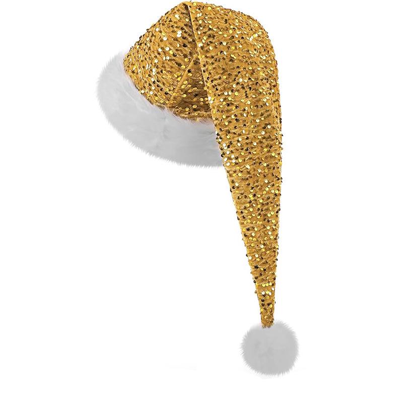 Adult Christmas Sequin Double-Layered Long Fur Hat - Multi-color, Festive Decoration