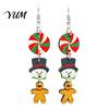 Christmas Fashion Jewelry 1 Pair Wooden Dangle Drop Earrings for Women, Cute Santa Holiday Wood Gingerbread Candy Cane Earrings, Vintage Winter Party