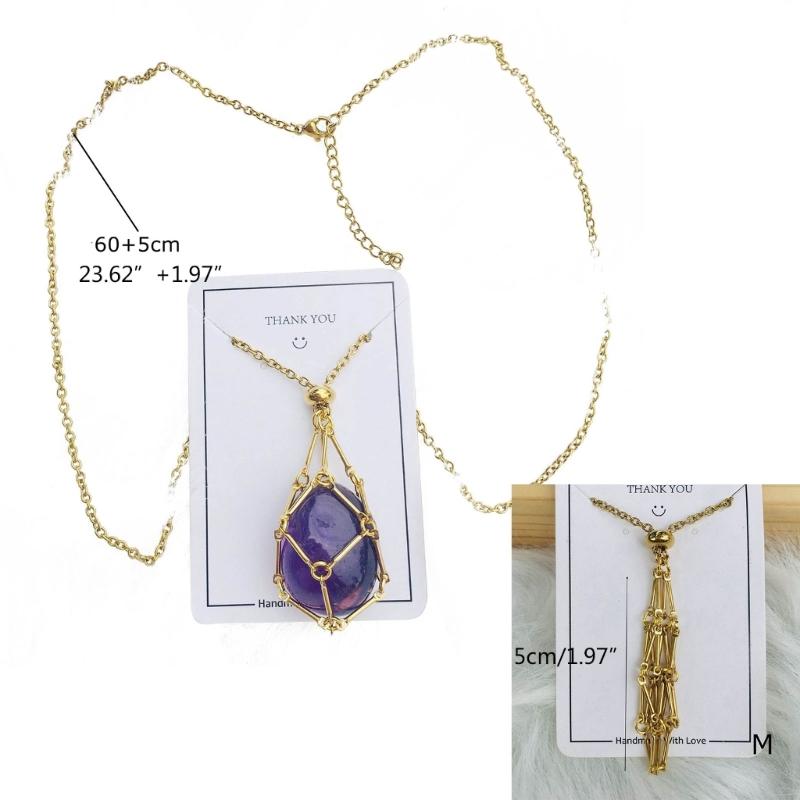 Handgjord Justerbar Kristallbur Halsband Natursten Nät Hållare Hänge Halskedja Snyggt Halsband Elegant Accessoar